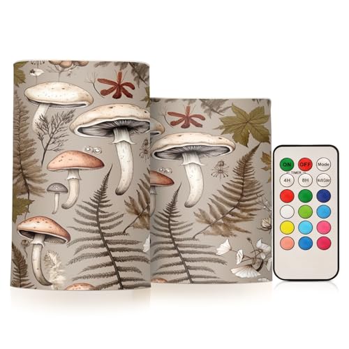 Kigai Mushroom Brown Flameless Candles with Remote Control and Timer,Battery Operated LED Pillar Candles Adjustable Brightness for Ourdoor Indoor Use,Home Decor,2 Pack