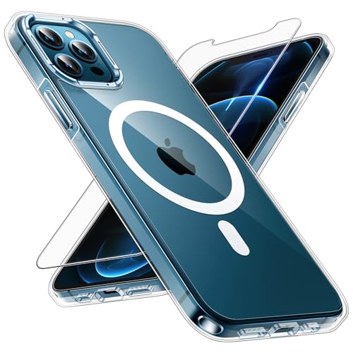 TAURI for iPhone 12 Pro Max Case Compatible with Magsafe [Yellowing Resistant] with Screen Protectors Military-Grade Protection Slim Magnetic Phone Case for iPhone 12 Pro Max Clear 6.7