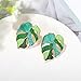 Opexicos 4Pcs Enamel Monstera Leaf Stud Earrings Fashion Bohemian Alloy Earrings Charms Accessories Purple+Yellow+Green+Pink