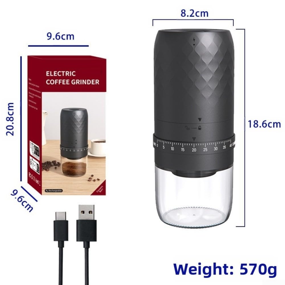 Macinacaffè elettrico ricaricabile per fagioli con macina conica Regolazione esterna Macinacaffè portatile portatile portatile per uso domestico da viaggio all'aperto nero