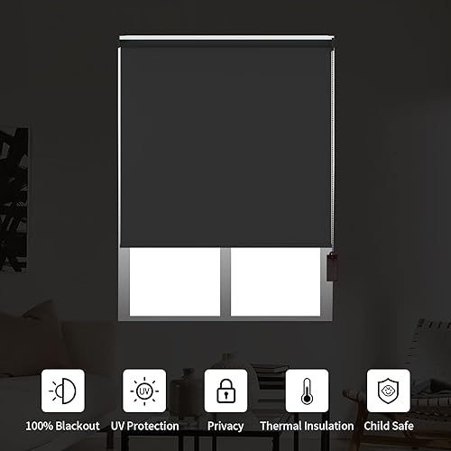 Miniatura 6 de ALLBRIGHT Persianas enrollables para ventanas, 100 % opacas, tela con protección UV, persianas con jacquard a rayas, persianas enrollables para