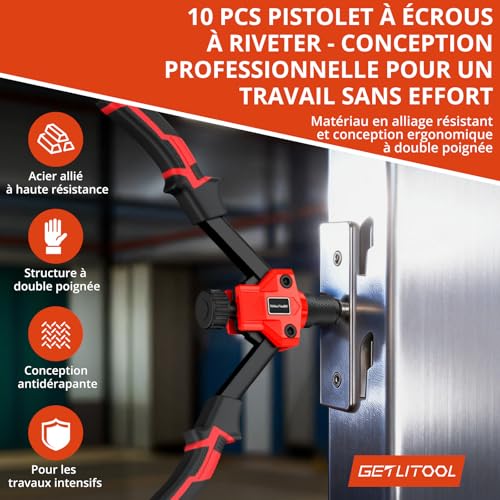 Pince à rivets filetés GETLITOOL pour fixer solidement vos pas de vis sans soudure