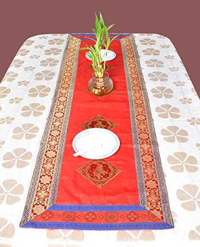 Lalhaveli Elephant Work Designer Silk Table Runner 60 X 16 Inches #TOP2