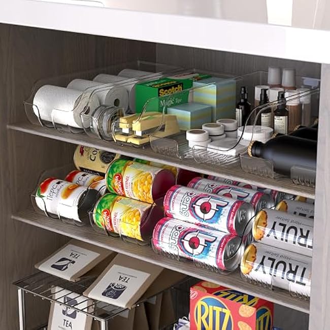 Simple Houseware Assorted Can Organizer for Refrigerator/Pantry, Set of 4, Clear