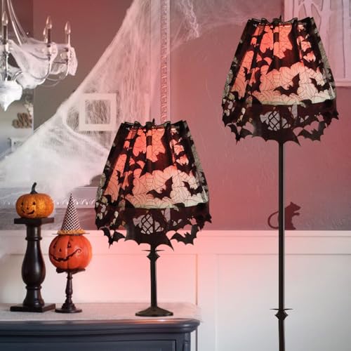 Image of 5Pcs Halloween Lamp Shade Cover Halloween Decorations Indoor, Black Spider web Lampshades Cover Topper Scarf for Festive Home Haunted House Mantle Decor, Large 20 X 60 Inch Spiderweb Lamp Shade Cover