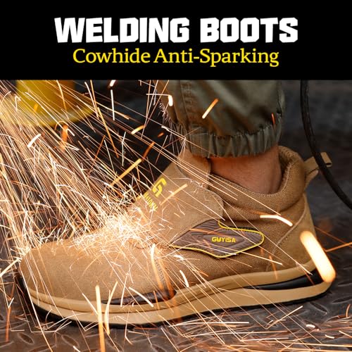 Image of GLANOUDUN Steel Toe Boots for Men, Welding Work Boots with Puncture-Resistant Midsole, High Top Hook and Loop Safety Footwear for Welding Workshop Construction Warehouse Factory