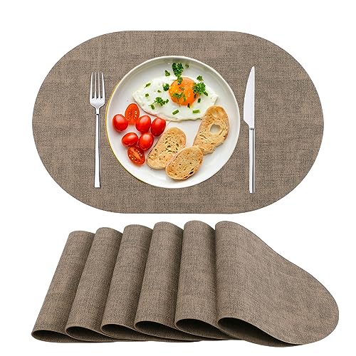 Set de table en cuir PU marron lavable et antidérapant - Lot de 6 - 2