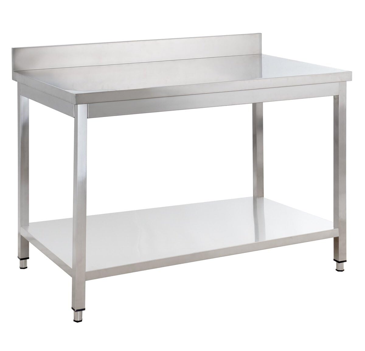 GastroHero Tavolo da lavoro in acciaio inox, 150 x 70 cm, con base e alzata, per gastronomia, Gasto AISI 201