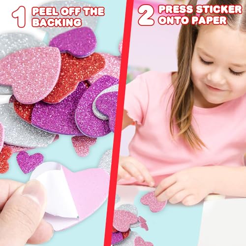 ArtCreativity 126+ Pcs Valentine's Day Heart Doilies Card Crafts for Kids - Valentine Day Crafts for Classroom Parties - Valentines Craft Supplies Kits with Heart Doilies and Glitter Foam Stickers by ArtCreativity - Image 3