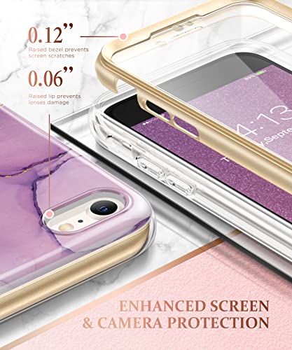 Gviewin Slim Marble Iphone Se 2022/Se 2020/8/7 Case - Romantic Purple, Built-In Screen Protector, Shockproof Bumper, 4.7 Inch #TOP4