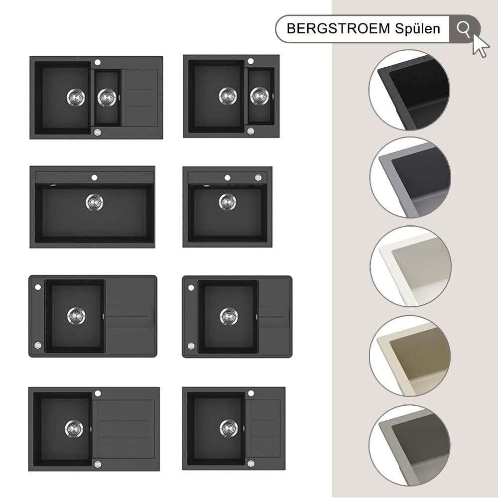 Bergström Evier "Kapstadt", Beige, 78x50cm | avec égouttoir et kit de vidage pour installation sous-plan ou à encastrer