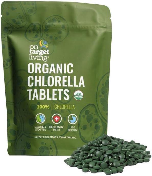 On Target LivingOrganic Chlorella Tablets | USDA Organic | 1000 Tablets | Immune System Boosting | Chlorophyll | Recovery |