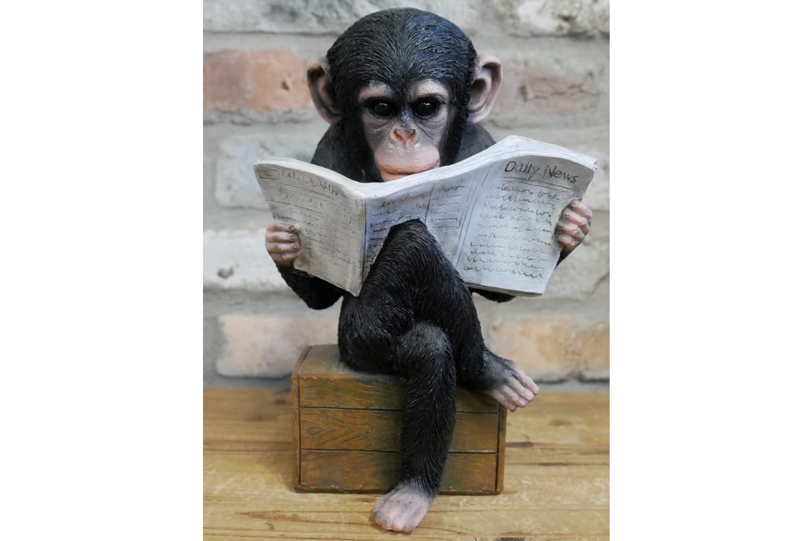 Animal Crackers Brown Monkey Sat Reading The News Figurine, Novelty Indoor Or Garden Decoration, Quirky Chimp Lover Gift