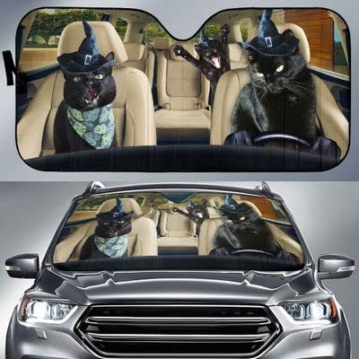 Pare-soleil voiture universelle taille L motif chat d'Halloween pour protection de pare-brise avant