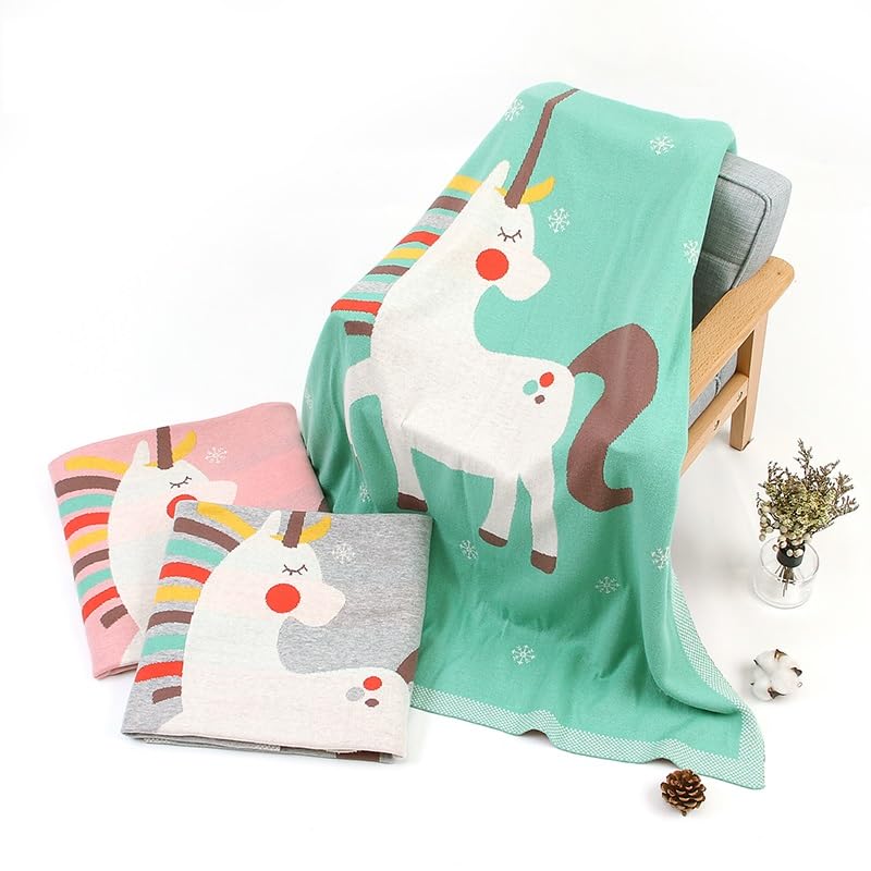 Image of Cute Baby Blanket with Animal Design - 100% Cotton Swaddle for Newborns, Infants & Toddlers - Versatile Stroller Cover, Play Mat, and Nursery Blanket - 39 x 31 inches (Unicorn Green)