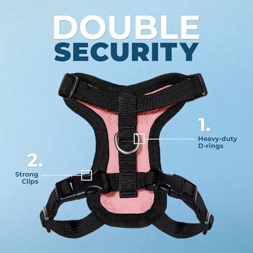 Image of Voyager Escape-Proof Step-in Lock Cat Harness & 5ft Neoprene-Handle Leash Set All-Weather Mesh with Reflective Stitching for Small to Large Cats by Best Pet Supplies, Pink /Black Trim, XS
