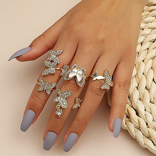 5 Pcs Butterfly Statement Rings Set for Women Girls Wedding Promise Engagement Cubic Zirconia Gold Plated Open Band Knuckle Rings Comfort Fit Fashion Christmas Birthday Jewelry Gifts2