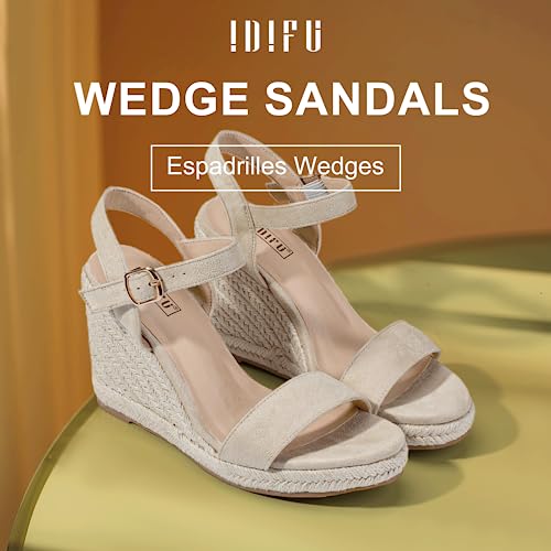 Image of IDIFU IN4 Espadrille Wedge Sandals for Women Open Toe Ankle Strap Platform Wedges Heels Causal Summer Wedge Shoes Comfortable Espadrilles Wedges