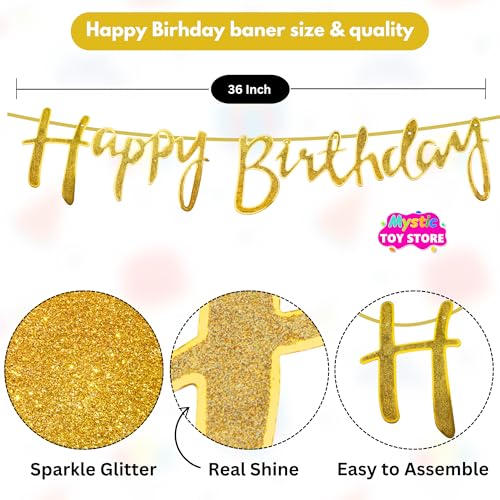 Image of Happy Birthday Decoration Kit for Baby Teenage Girls Men Women Adults Home Table Year With 30 Pc Gold White Balloons 1 Pc Golden Happy Birthday Cursive Banner Items Set Combo