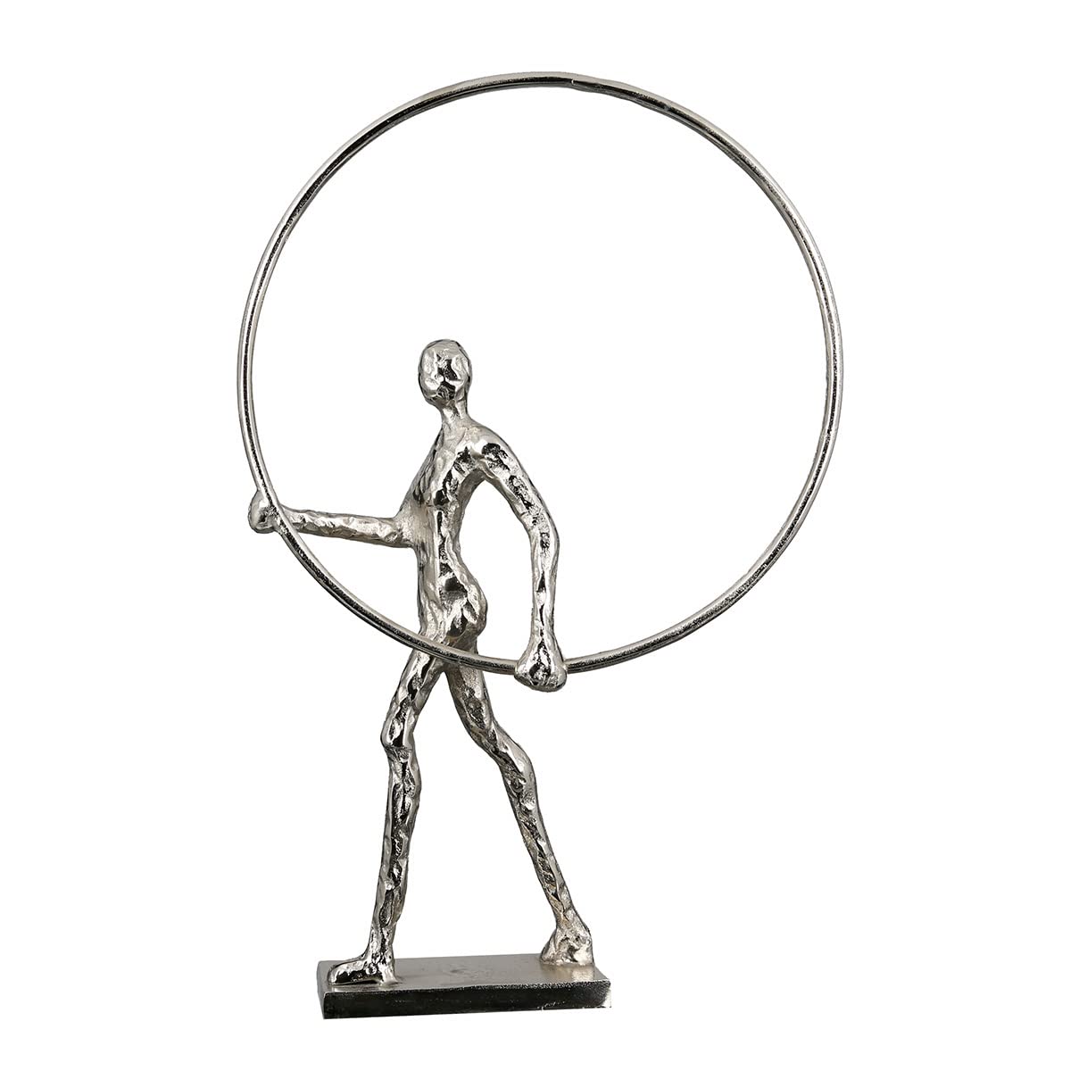 Casablanca - Escultura, Figura Decorativa, diseño de gimnástico, Aluminio, Color Plateado Envejecido, Altura 34 cm