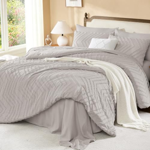 Image of Litanika Linen Queen Size Comforter Set with Sheets - 7 Pieces Bed in a Bag Queen Boho Tufted Complete Bedding Sets with Comforter, Sheets, Pillowcases & Shams