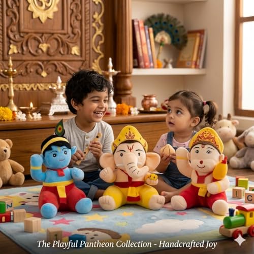 Image of 30X30X30cm 3pcs Set of Super Cute Soft Lovable Huggable Ganesh Ji, Krishna Ji, & Hanuman Ji Plush & Stuffed Toys | Decorative Plush Toy (God Set of 3 Toy)