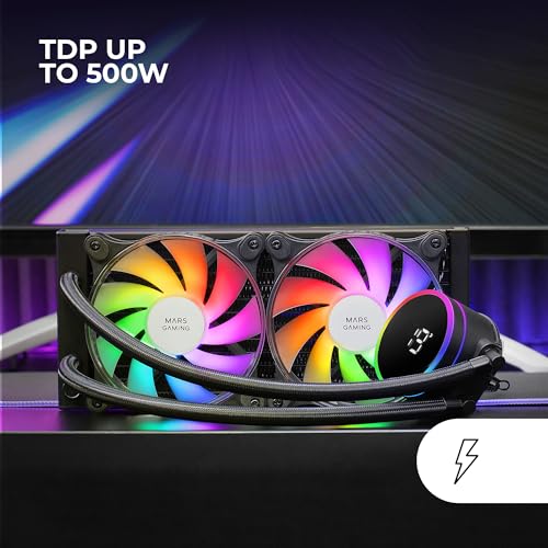 Miniatura 5 de Mars Gaming ML-LCD240, Refrigeración Líquida AIO, TDP 500W, 2x Ventiladores FDB ARGB 120mm, Pantalla LCD con Monitoreo de Temperatura, Bomba Opti-Chamber 3rd Gen, Multisocket Universal, Negro