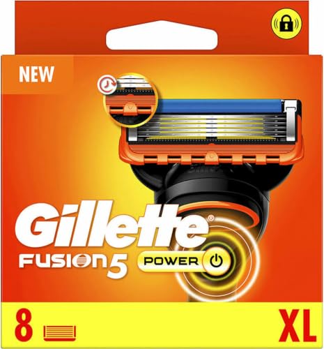 Gillette Fusion5 Power - Cuchillas de afeitar, 8 cuchillas de repuesto originales para hombres con tira lubricante más grande para un deslizamiento suave y 5 cuchillas para un afeitado increíblemente