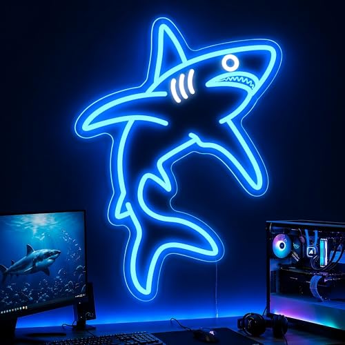 ACOPAEY Shark Neon Sign Dimmable LED Wall Light for Bedroom Boys Room or Man Cave Shark Wall Decor Night Light Ocean-Themed Birthday or Christmas Gift