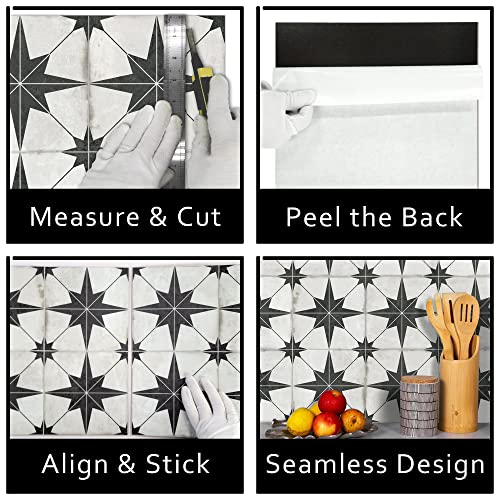 The Tiles Plaza Peel And Stick Encaustic Backsplash Tile. Black Star Patterned Stick On Tile. Self-Adhesive Wall Tile Sticker For Kitchen Bathroom Fireplace Stairs. 10 Sheets thumb #5