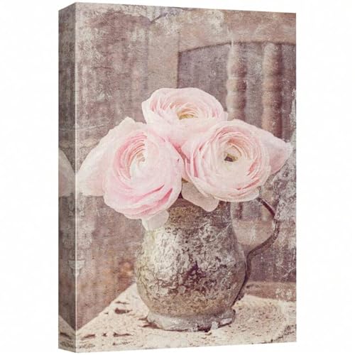 Toile florale rétro avec roses roses fanées, affiche murale botanique vintage 50x70cm
