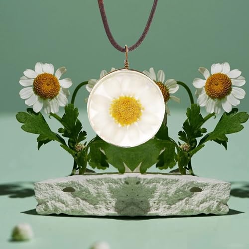 CHOORO Daisy Flower Necklace Real Dried Flower Necklace Handmade Pressed Flowers Jewelry Gift for Nature Lovers4