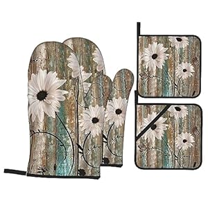 Rusticdaisywoodboardovenmittsandpotholderssetsof4countrystyleheatresistantpolyestercookingglovesnonslipovenmittsforkitchenbakinggrillingbbq Urban Country Home Decor Rustic daisy wood board oven mitts and pot holders sets of 4 country style heat resistant polyester cooking gloves non slip oven mitts for kitchen baking grilling bbq urban country home decor