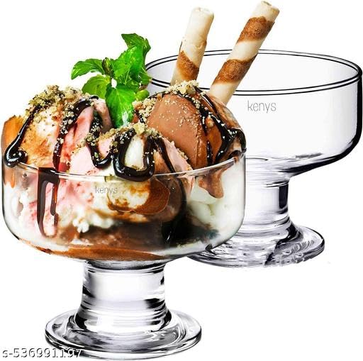 KENYS 2pcs 190MLGlass Ice Cream Bowl Cup Set, 190 ml, Clearr, Glassware Bowls for Serving Sweet, Rasgulla, Kheer, Desserts, Fruit Creams, Sundae. 1