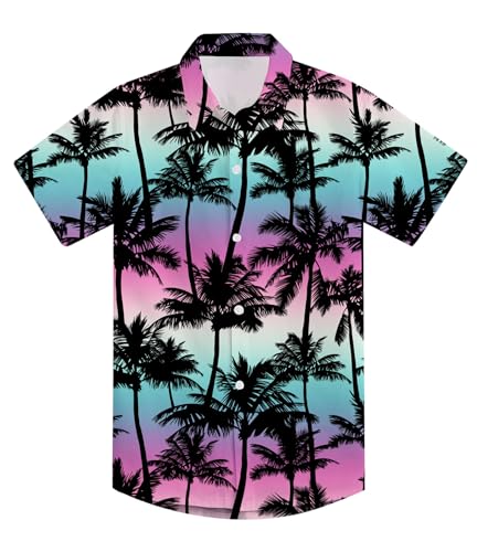 uideazone - uideazone Boy's Button Down Shirt Tropical Hawaiian Short Sleeve Tops Coconut Tree Print Aloha Dress Shirt for Summer