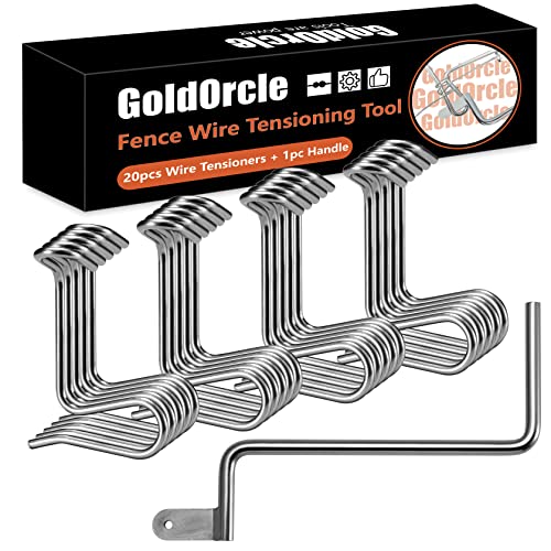 GoldOrcle 20pcs Fence Wire Tightener Tool with 1pc Tensioning Handle, Stainless Steel Fence Wire Tensioner, Turnbuckles Barb Twisting Tool Wire Stretcher
