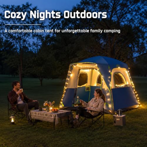 Image of Happy Travel Tent 4 Person Tents for Camping, Waterproof Easy Setup Camping Tent with Top Rainfly, Portable Tall Cabin Tent with 4 Mesh Windows and Carry Bag for Outdoor Camping & Hiking