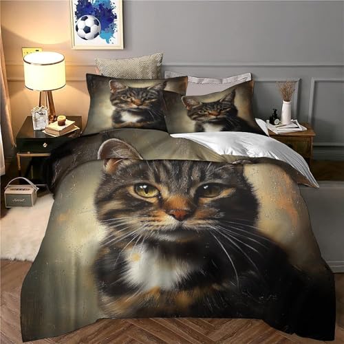 Drap de couette chat 3D anti-décoloration en microfibre facile à entretenir avec 2 taies - 6