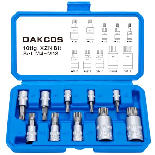DAKCOS XZN Lot de 10 douilles M4-M18 pour entraînement 1/2', 3/8', 1/4' Embout XZN torx 12 pans...