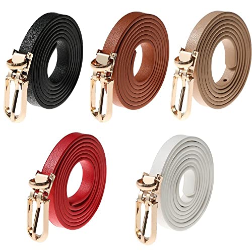 HomeSoGood 5Pcs Adjustable Womens Thin Belts, PU Leather Belts, Candy Color Dress Thin Waist Belt(One Size,mix color)