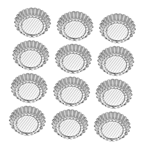 healvian 20個ミニエッグタルト型 ステンレス製非粘着フラワータルトパン ミニパイモールド 多機能マフィンカップケーキプディングベーキン