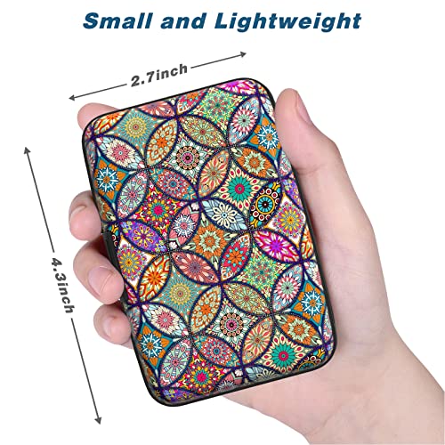 Image of Credit Card Holder, Mini Aluminum Card Wallet RFID Blocking Slim Metal Hard Card Case for Women Men, Pretty Mandala