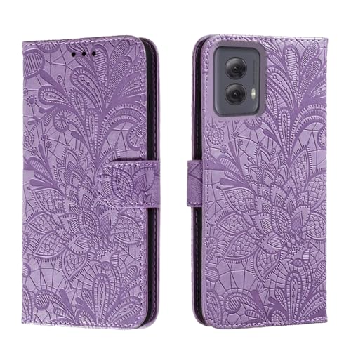 shingtomua for Motorola Moto G Power 5G 2024 Embossing Wallet Case Kickstand Magnetic Flip Cover Credit Cards Slot PU Leather Shockproof Flip Magnetic Case for Moto G Power 5G 2024 (Purple)