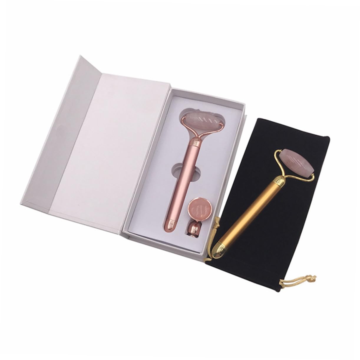 Rodillo de Jade Vibratorio para Masaje Facial Herramienta de Belleza para Afinar y Reafirmar el Rostro Diseño Ergonómico Portátil Rosa Dorado Promueve Circulación y Piel Firme