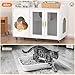 Cielozen Cat Litter Box Enclosure, Large Cat Litter Box Furniture Transparent Glass Door, Fit Most of Litter Box, Modern Indoor Partitioned Cat House, End Table, 39.4 X 21.7 X 24.8 Inches, White