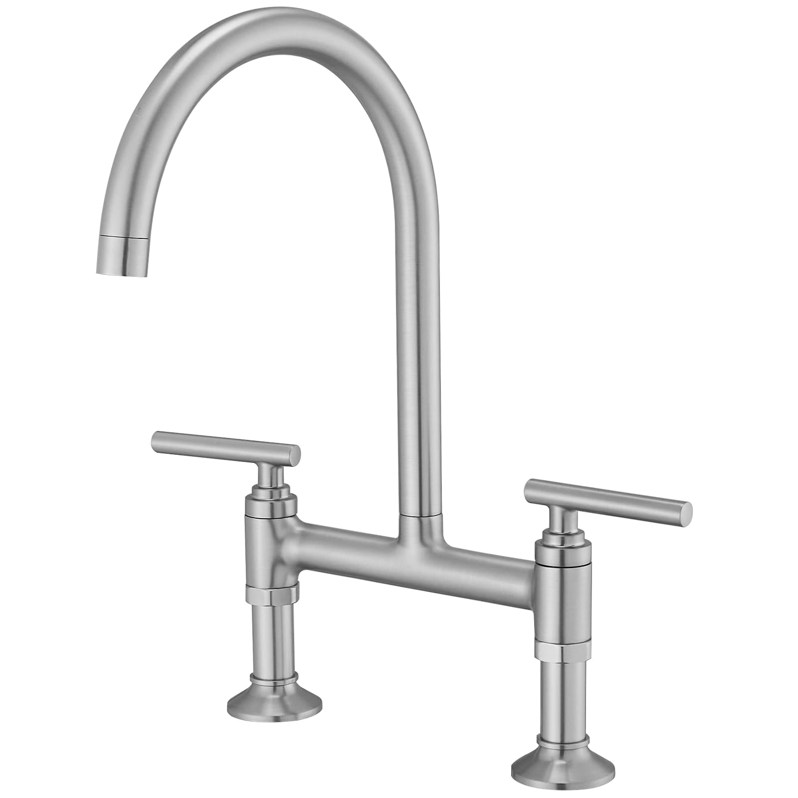 BWE Brushed Nickel Bridge Kitchen Faucet,Two Handle Brass  display picture 2