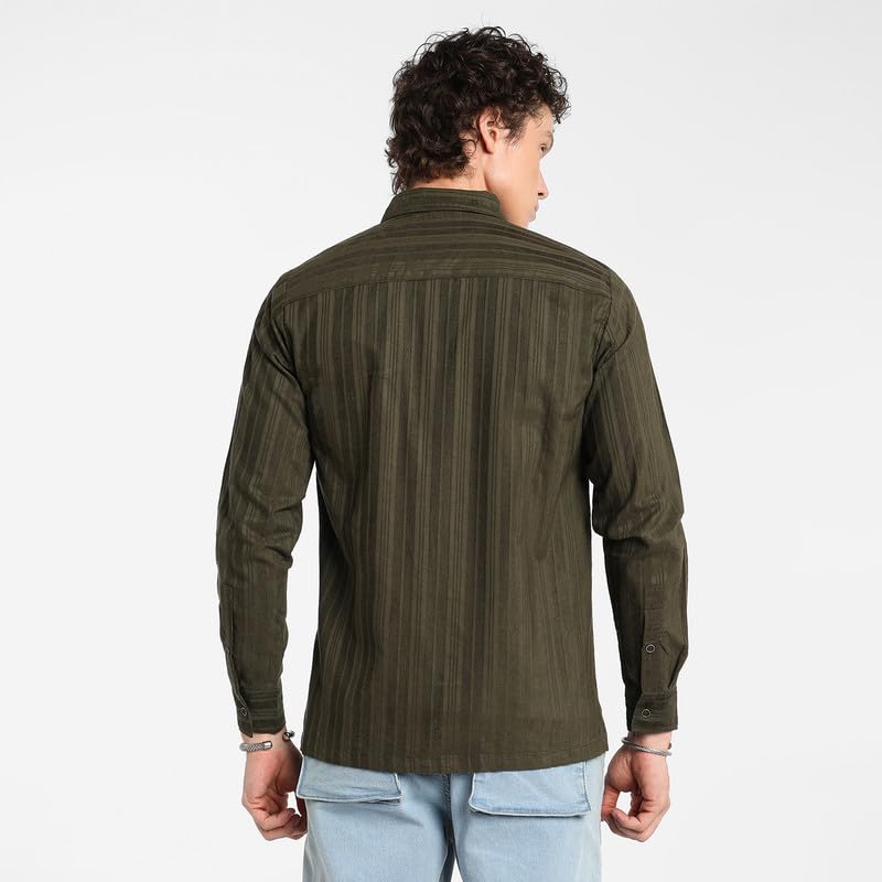 Image of CAHOOT Men's Polycotton Abstract-Textu Shirt |Casual-Wear | Spread Collar | Long Sleeve | Button Closure | Shirt Crafted with Comfort Fit for Everyday Wear