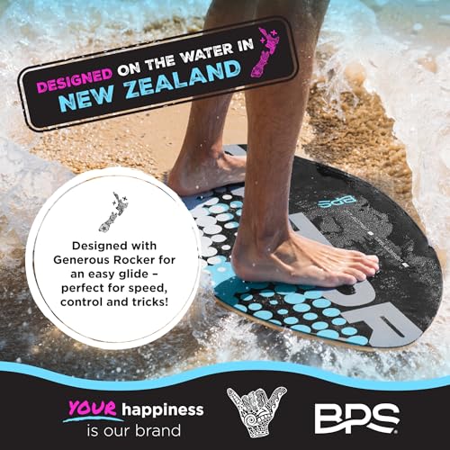 Image of BPS 'Gator' 40 Inch No Wax Needed Skim Board - Epoxy Coated Wood Skimboard with EVA Pads - Skimboard for Beginner to Advanced (Black with White Accent)