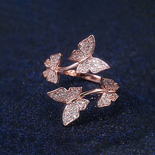 Crystal Butterfly Ring Silver Tone Adjustable Finger Women