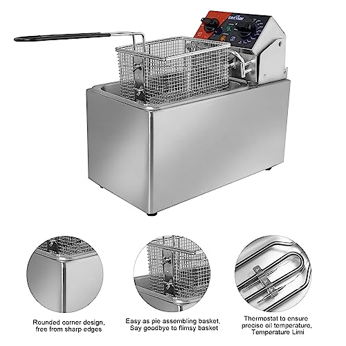 CROSSON 4L Elektrische Aufsatzfritteuse mit leicht zu reinigendem rotierendem Fritteusenkopf, 30 Minuten Timer, abnehmbarer Öltank 304 SS mit Griff (4L single tank) – Bild 4